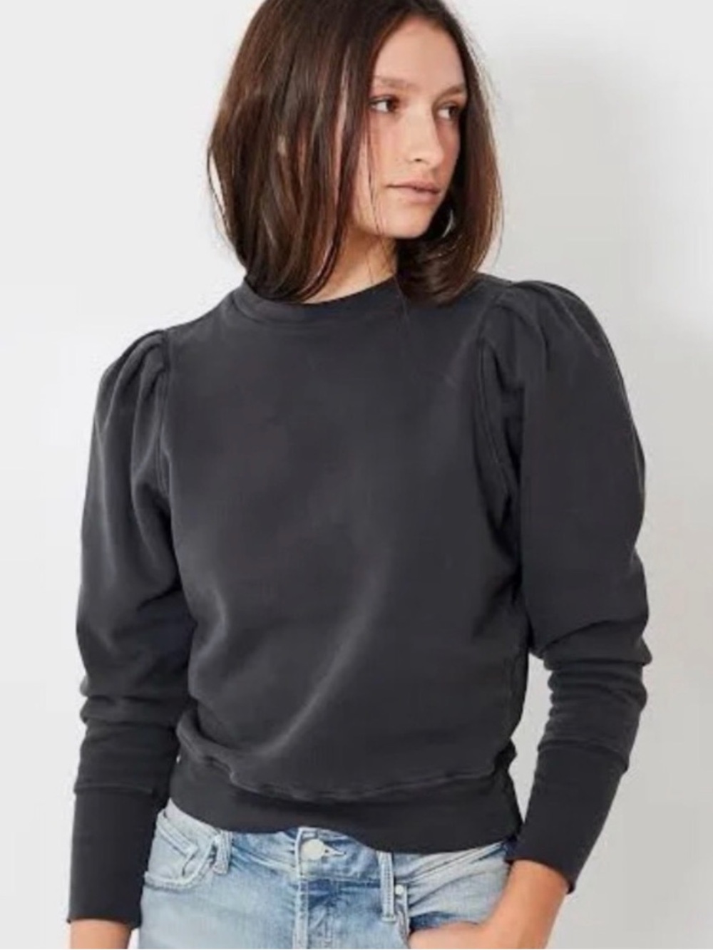 MOTHER The Curveball Puffed Sleeve Sweatshirt faded black Size XS